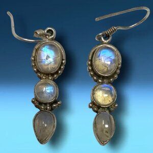 Nicky Butler Style Moonstone Sterling Silver 925 Dangle Earrings Pierced